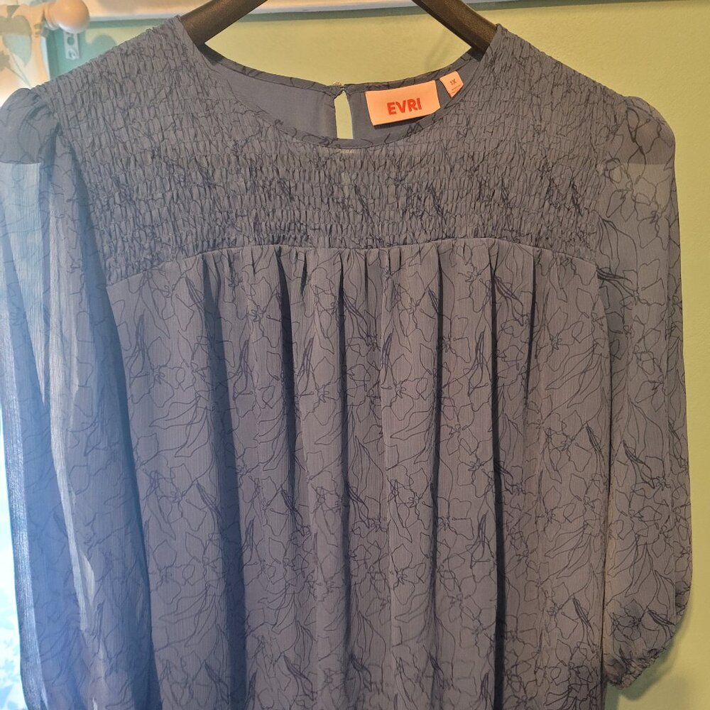 Women's Dressy Blouse - Blue with Background Floral Print